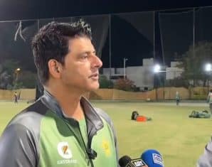 Mohammad Wasim during a press conference as Pakistan Women’s cricket Team head coach