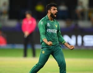 Shadab Khan after taking a wicket