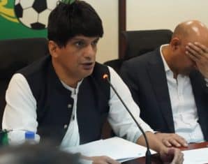Shahid Khokhar during a PFF meeting with PFF Chair