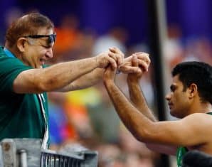 Arshad Nadeem with his coach Salman Butt