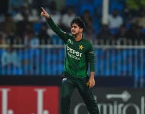 Saim Ayub during a tri-series match