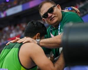 Arshad Nadeem with his coach Salman Butt