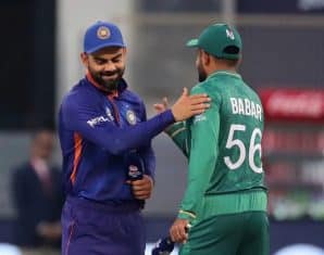 Babar Azam and Virat Kohli before a match