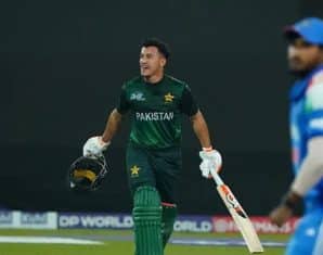 Maaz Sadaqat during the game against India