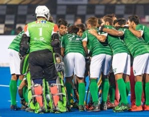 Pakistan Hockey Team during a huddle