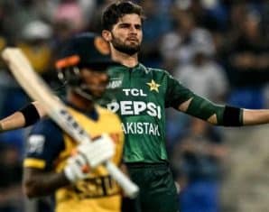Shaheen Afridi during a Pakistan vs Sri Lanka match